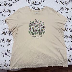 Life is Good Cream Daisy Top "Peace & Love" Size XXL